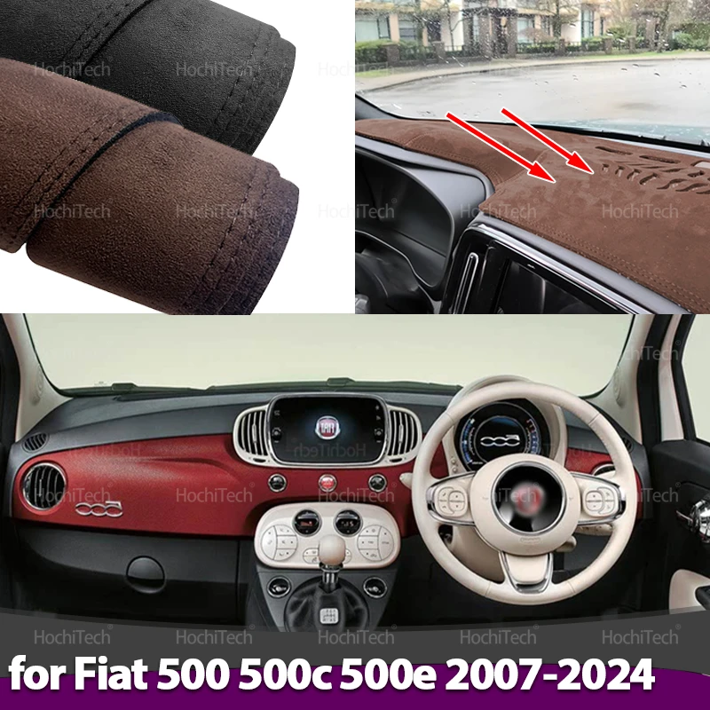 

Для Fiat 500 500c 500e 2007-2024 Нескользящий коврик Замшевый кожаный чехол для приборной панели автомобиля Коврик для приборной панели Защитный ковер Аксессуары LHD RHD