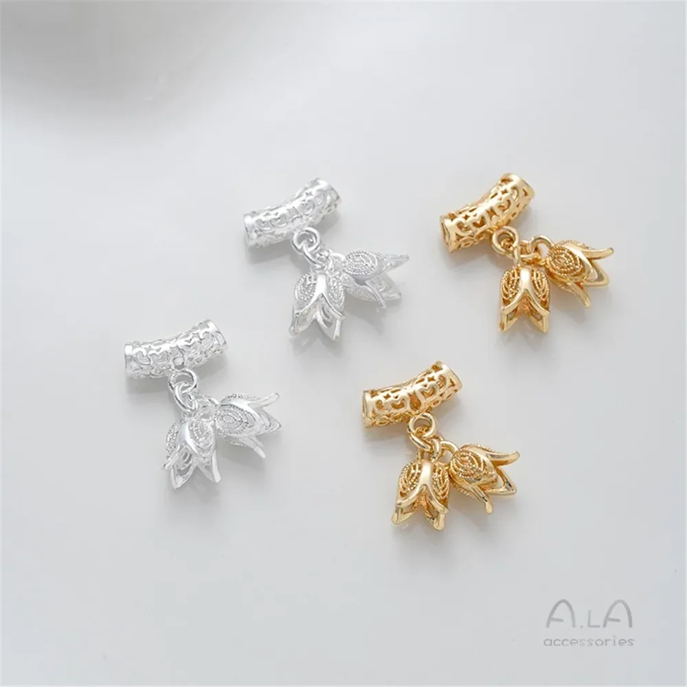 14K Gold-plated Silver-plated Hollowed-out Lily Valley Pendant Pearl Necklace Bracelet Handmade DIY Jewelry Accessories Material