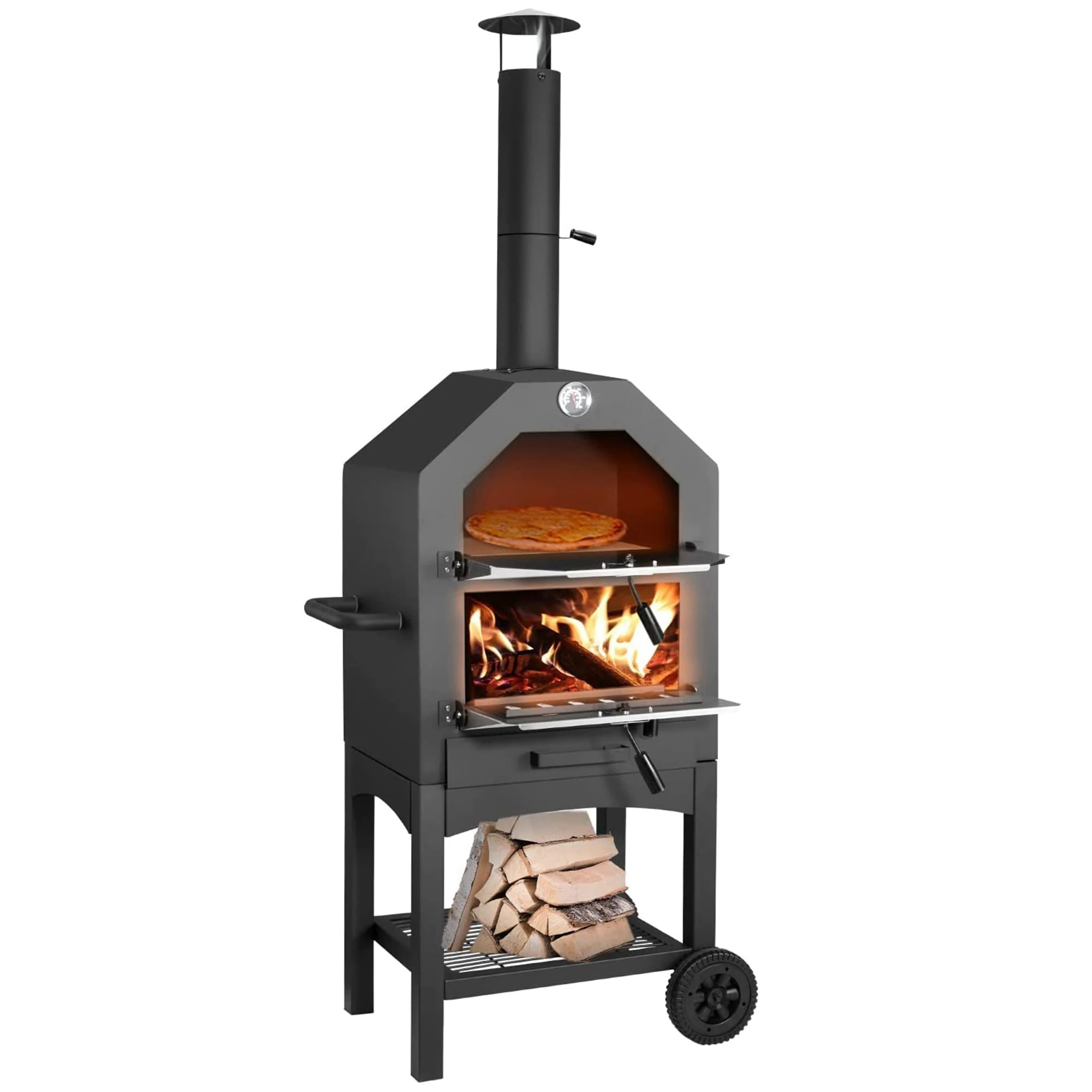 

[Flash Sale]Outdoor Barbecue Grill Stainless Steel Pizza Oven BBQ Stove with Wheel [US-Stock]