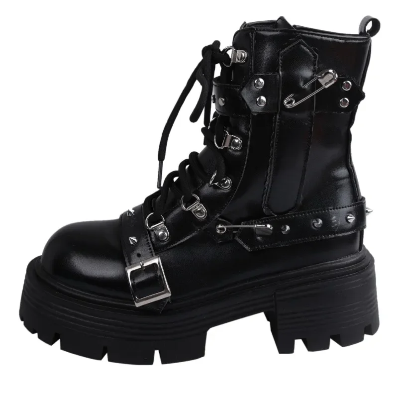 Fashion New Women\'s Biker Boots Patent Leather Breathable Zipper Lolita Platform Boots Winter New Retro Gothics Botines Chelsea