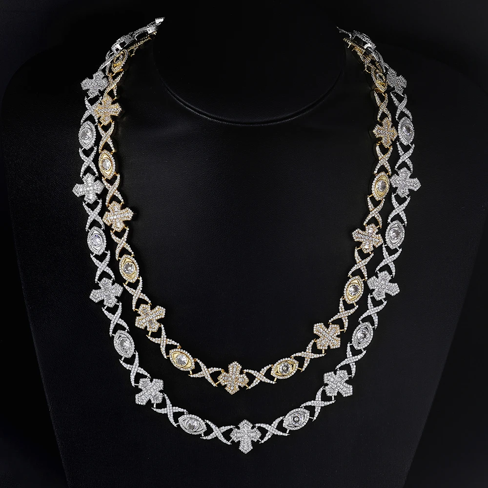 

ESKEEM Hip Hop Jewelry Iced Out Infinity Cuban Link Necklace with Cross Eye Design Rectangle CZ Chain for Men Jewelry