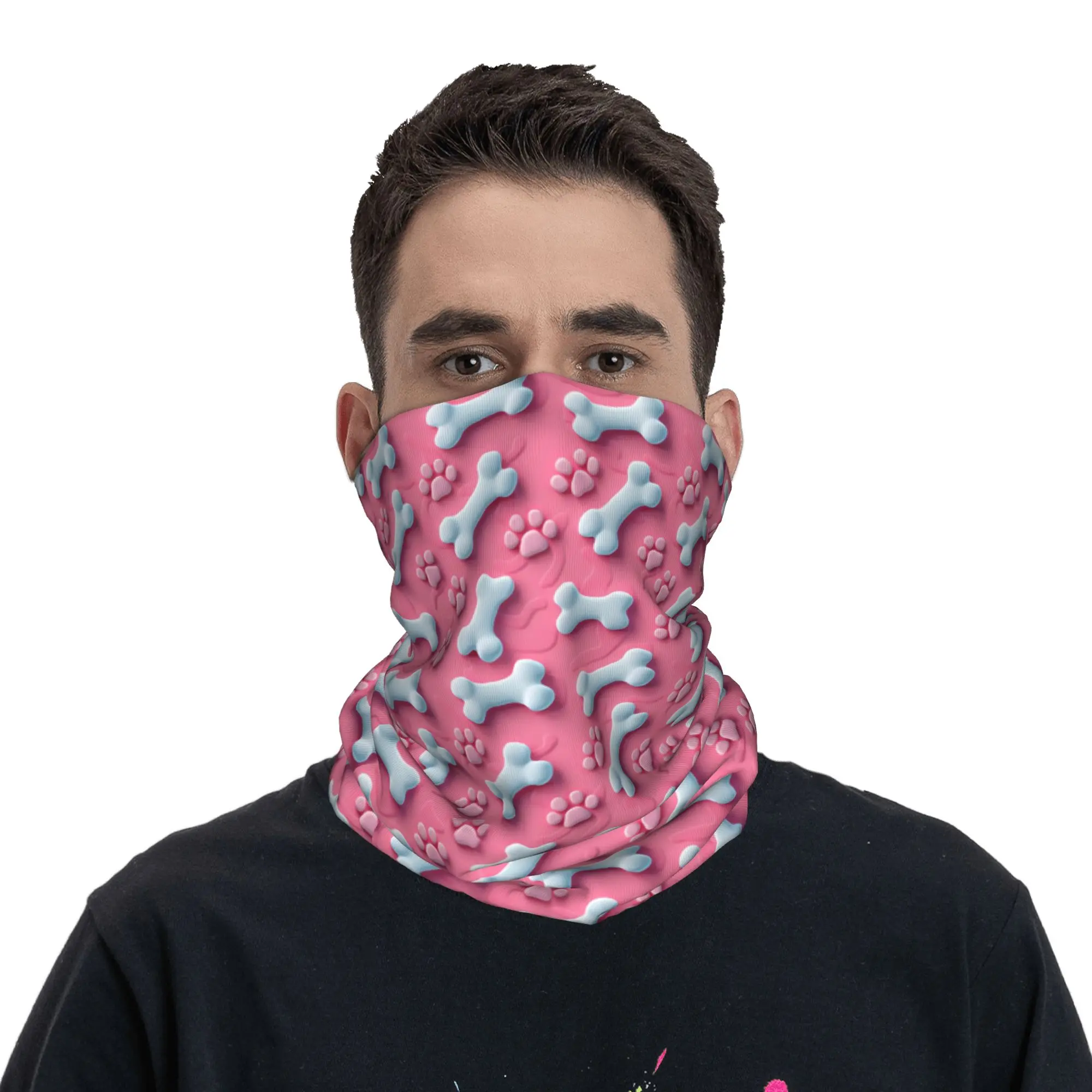 

Custom Dog Paw Bandana Neck Warmer Men Women Winter Ski Tube Scarf Gaiter Cartoon Face Cover