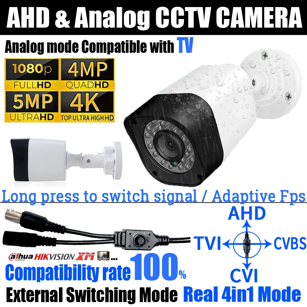 

100% Compatibility 5000TVL Mini AHD Camera 8MP 5MP 1080P TVI/CVI/Analog 4in1 OSD Menu 4K IR-Cut Infrared Outdoor Waterproof IP66