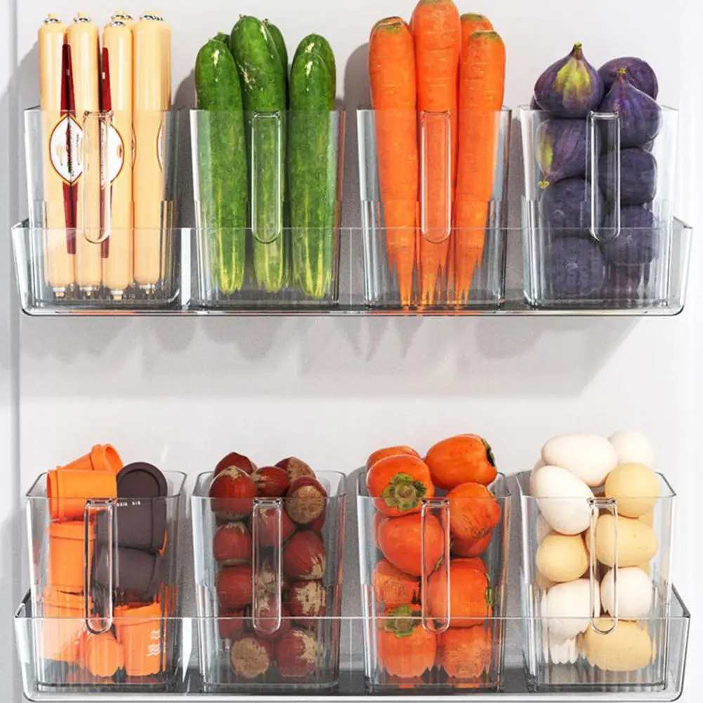 Refrigerator Organizer Food Storage Transparent Refrigerator Side with Handle Food-Grade Wear-resistant Reusable