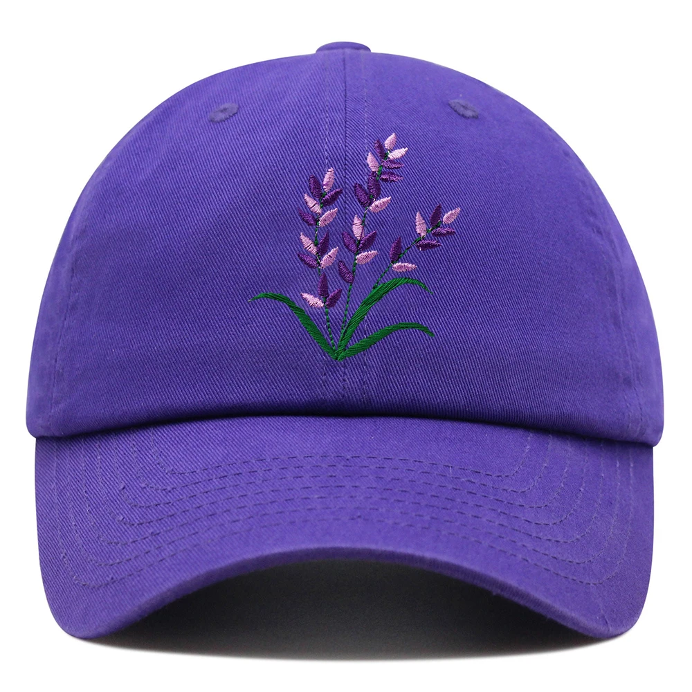 Lavender Embroidered Mom Hat Purple Blue Flower Baseball Cap Woman Summer Plant Trucker Hat Cotton Adjustable