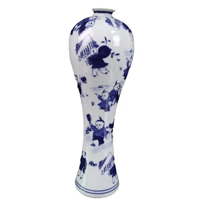 

Chinese Old Porcelain Blue and white baby play pattern plum vase Traditional Decorative Floor Standing collectibles