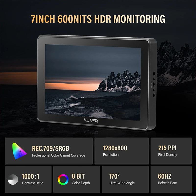 Viltrox DC-L1/L2 سلسلة شاشة تعمل باللمس 7 بوصة شاشة كاميرا مراقبة ميدانية IPS 4K HDMI كاميرا احترافية استوديو ثلاثية الأبعاد LUT مراقب