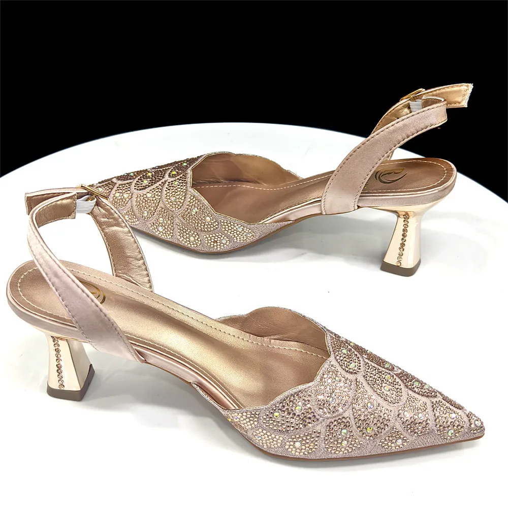 Mature Style 2026 Full of Rhinestone Decoration Party Wedding Lilac Color Pointed Toe Lady Shoes and Bag Set