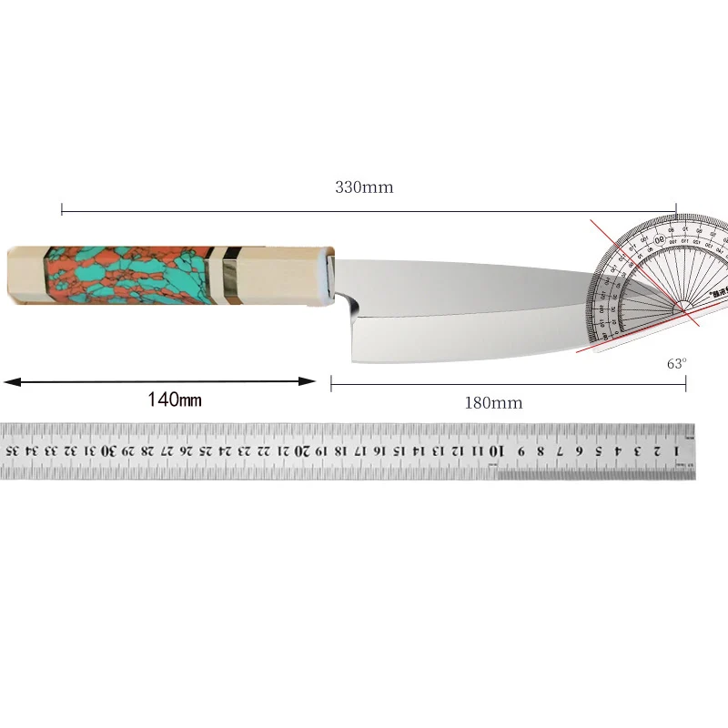 7 Inch Deba Knife Single-edged Blade VG10 Steel Blade Chef Cleaver Sashimi Slicing Sushi Kitchen Knives Turquoise & Resin Handle