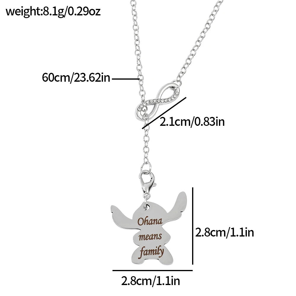 الفولاذ المقاوم للصدأ "Ohana يعني الأسرة" قلادة إنفينيتي قلادة الكرتون غرزة مجوهرات هدية للنساء عشاق هدية الصداقة
