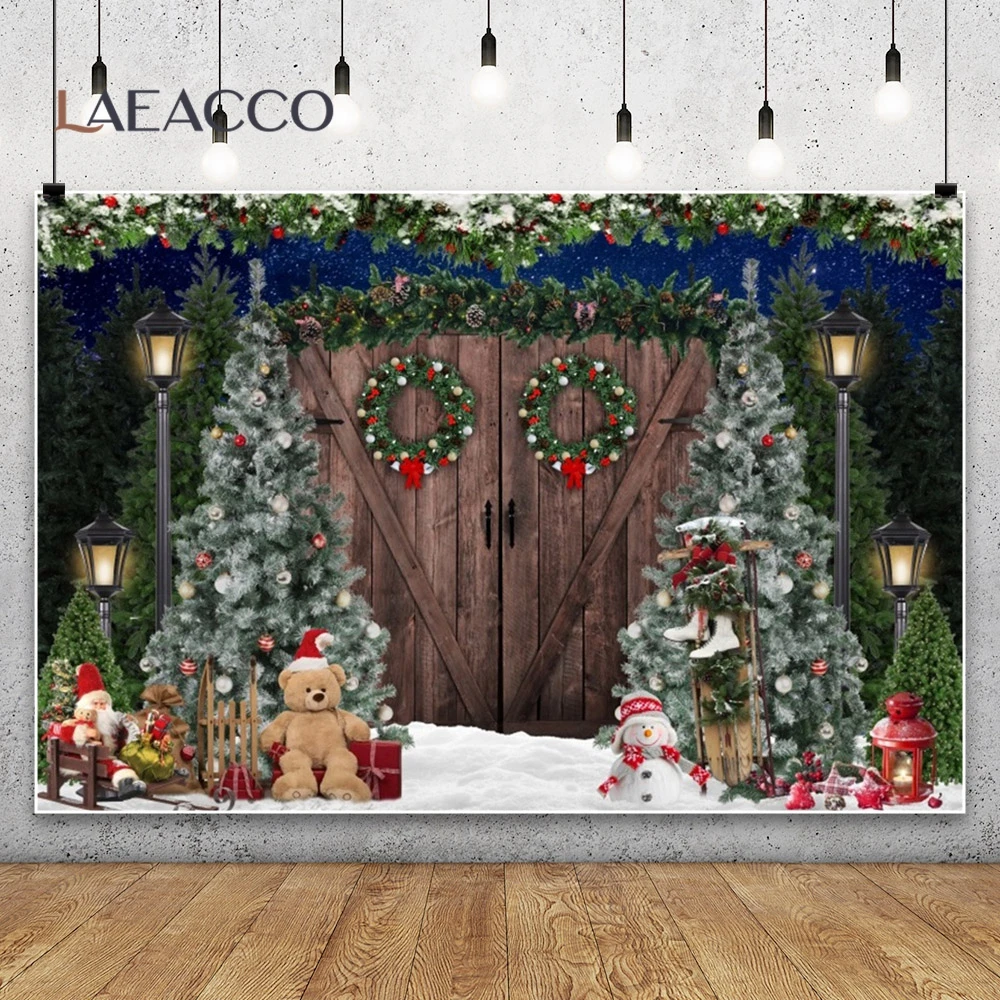 Christmas Wood House Photo Backdrop Winter Snow Forest Xmas Tree Decor Kids Portrait Indoor Photography Background Room Decor