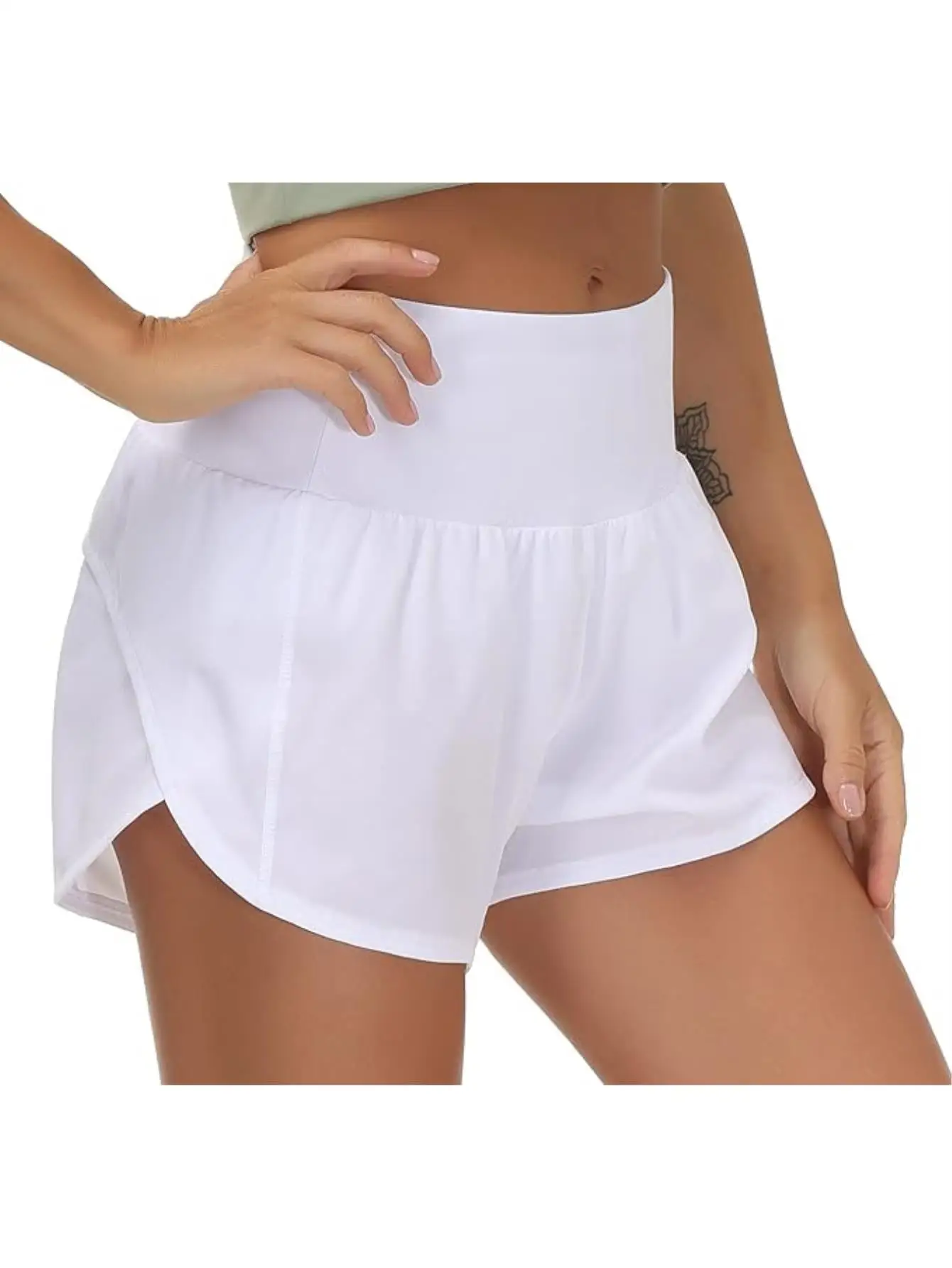 Women's High Waisted Running Shorts Quick Dry Workout Shorts | High Waist, Slim Fitted, Built-in Mesh Lined, Back Zipper Pockets, Lightweight, Breathable, Side Slit