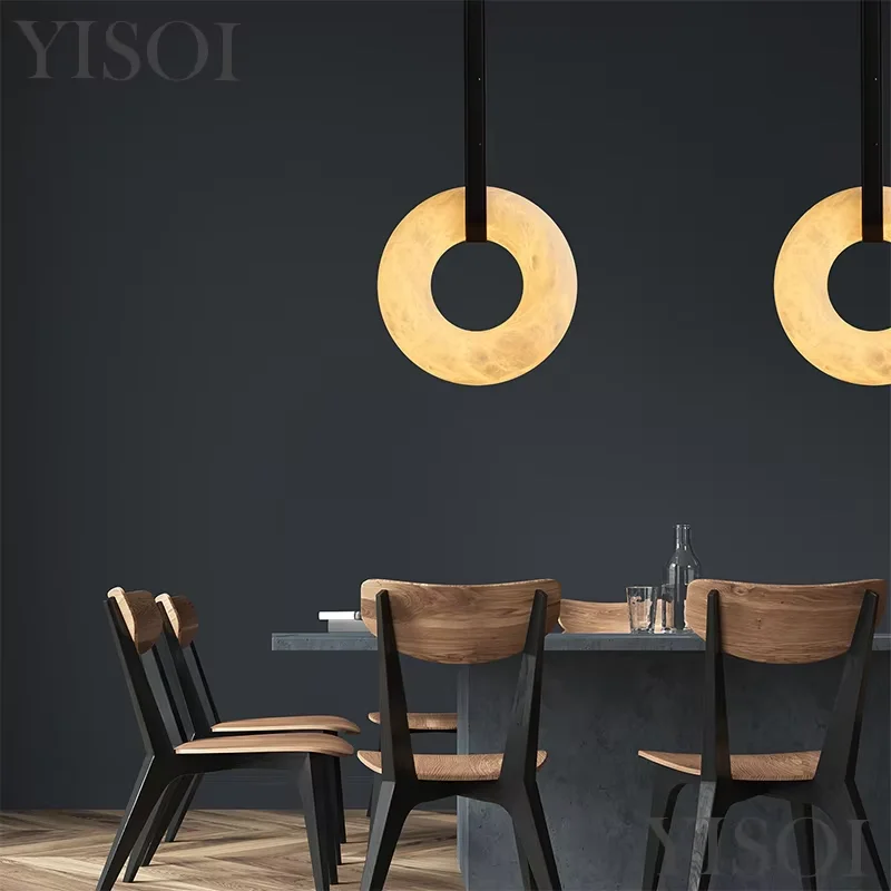 

LED Postmodern Marble Ring Brown Dark Leather Belt Chandelier Lighting 2023 New Trend Lustres Hanging Lamps For Bedside