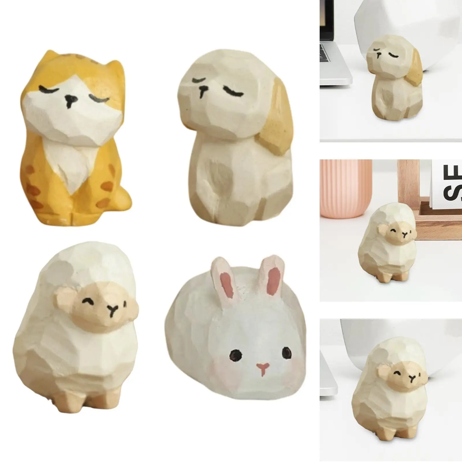 Small Wooden Animal Model Figurine Carved Statue Decoration for Living Room Bedroom Office Table Shelf
