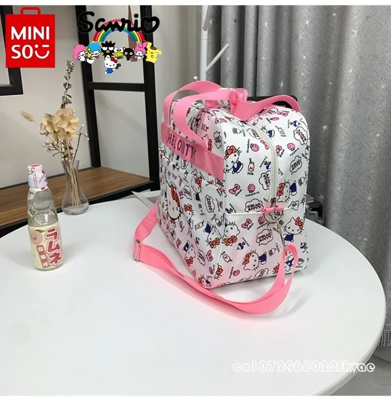 Hello Kitty-bolso de viaje para mujer, bolsa de viaje con dibujos animados de gran capacidad, a la moda y de alta calidad, para equipaje de embarque, novedad de 2024