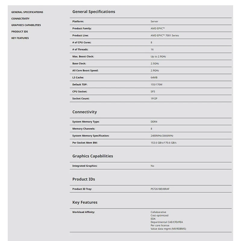 

Processor For 7261 2.5GHz Number Of Cores Eight Up To 2.9GHz TDP 155/170W DDR4 Maximum Memory Speed 2400MHz/2666MHz