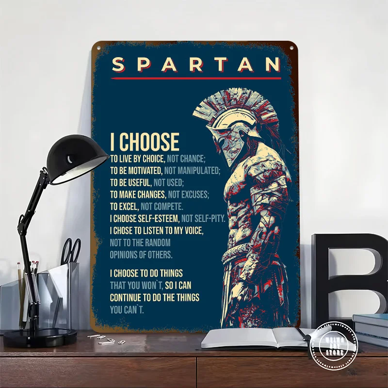 Spartan Warrior Quote Tinplate Poster Custom Wall Art Vintage Metal Signs Retro Tin Plaque for Room Accessories Home Decor Items