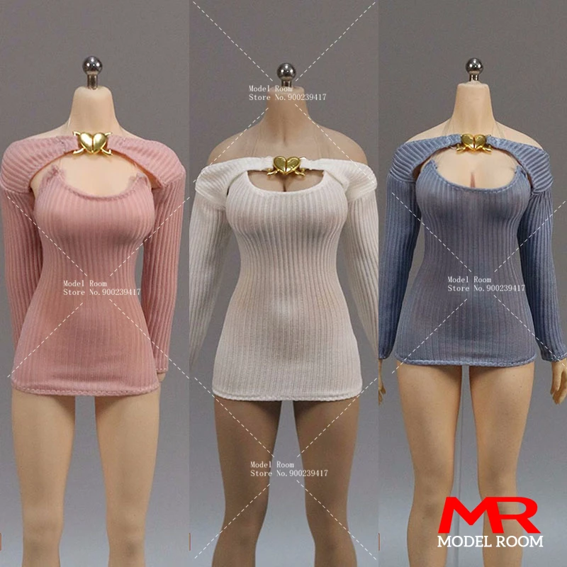 DMTOYS 1/6 Female Strap Dress Long Sleeved Shawl Set Clothes Model Fit 12'' Soldier Action Figure Body Dolls