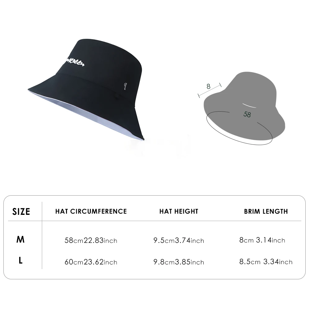 OhSunny Bucket Hats Women Double-Sided Sunscreen UPF50+ Fisherman Hat Solid Color Fashion Design Adjustable Sun Protection Cap