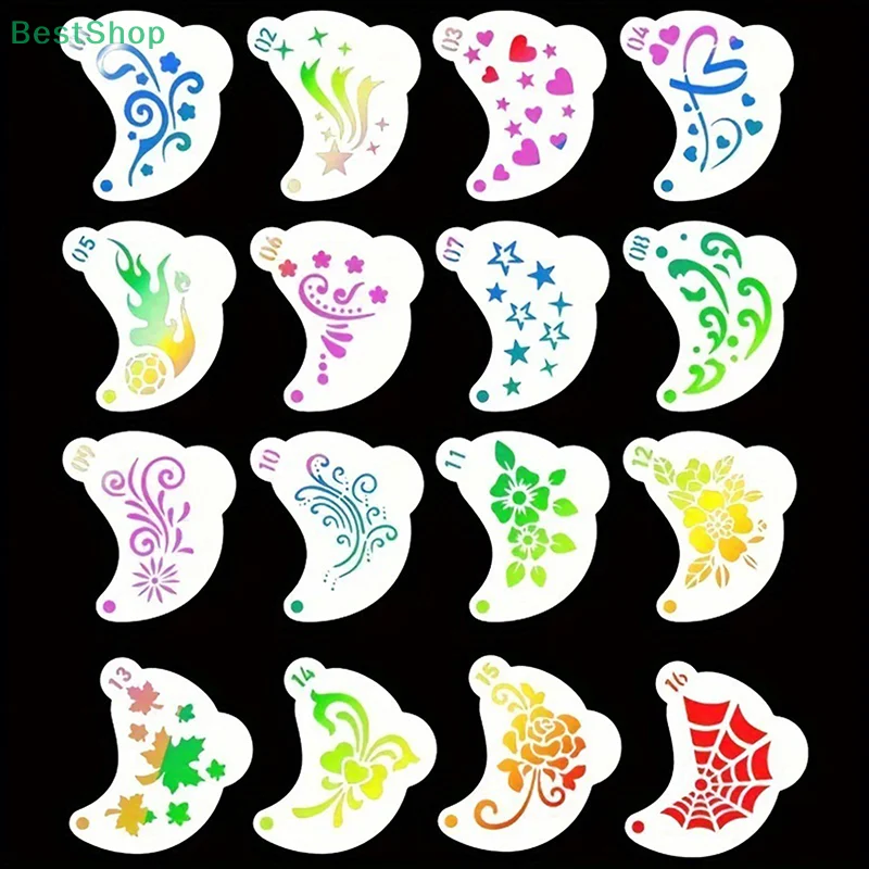 ♥Facial Paint Hollow Tattoo Stencil DIY Hand Drawn Spray Painting Eyebrow Tattoo Template Dance Party Makeup Tools