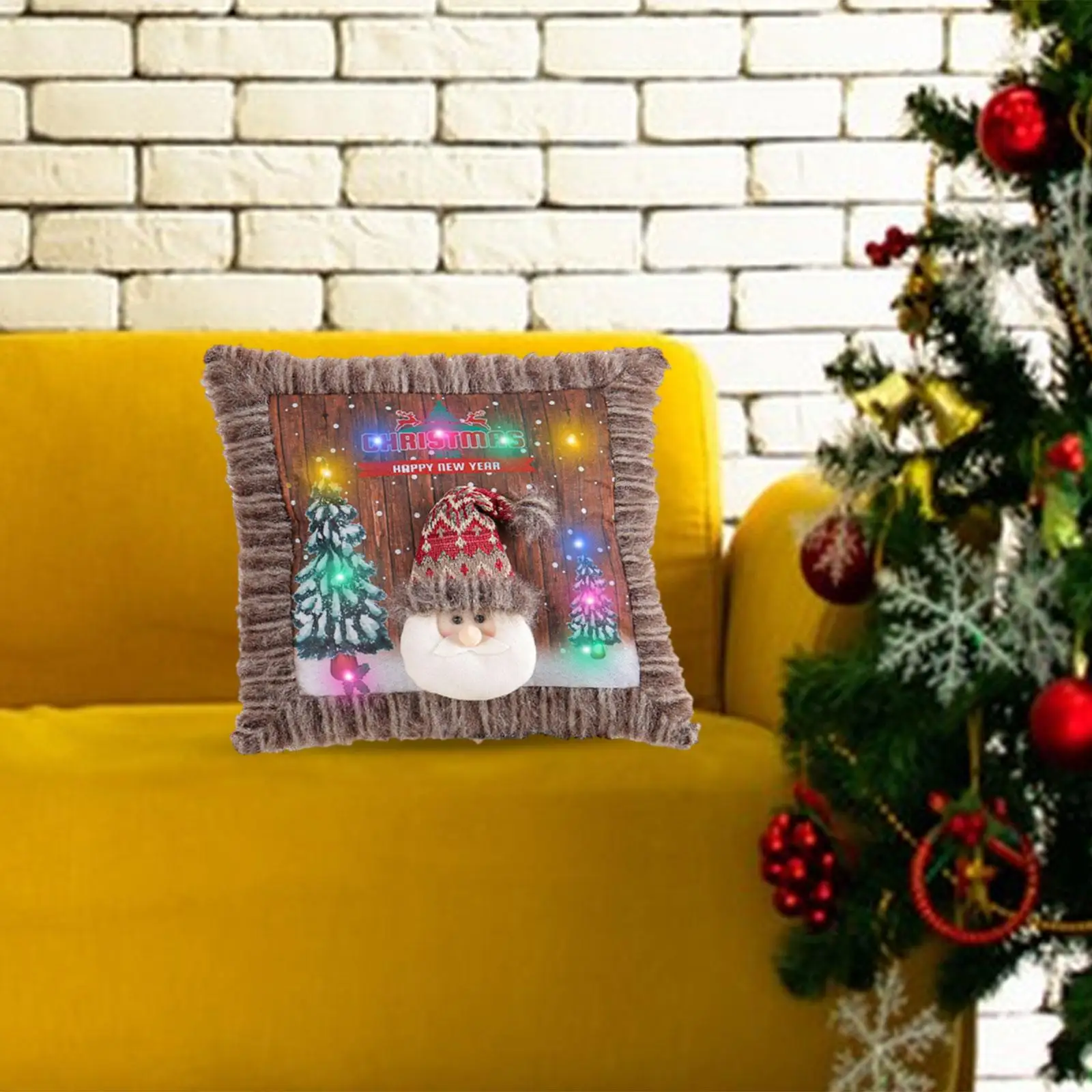 Christmas Pillow Cover Plush Luminous Pillowcase Decorative with LED Lights