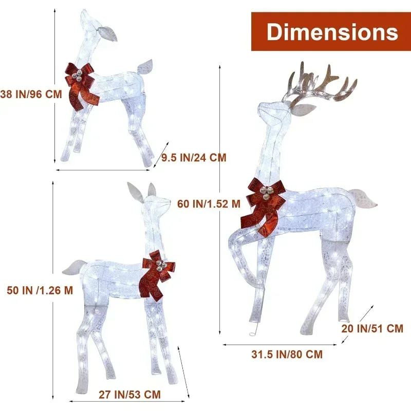 Hot Sellers.Yard Decoration, Set of   3D Light Up Glittered Standing Reindeer Family for Xmas Lighted Holiday Display Indoor O.N