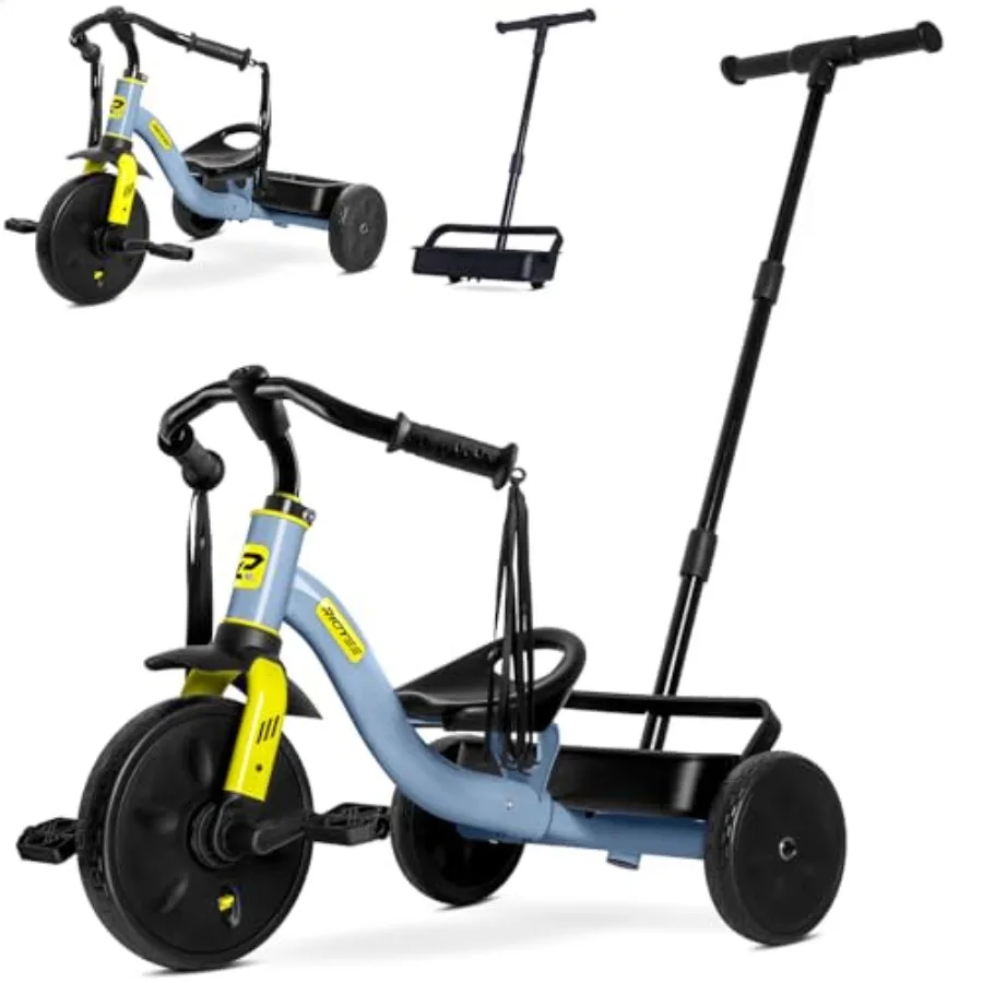 

2-in-1 Tricycle for Toddlers Ages 1.53 with Extended Push Handle Removable Wagon-Style Basket Adjustable Handlebar with Tassels