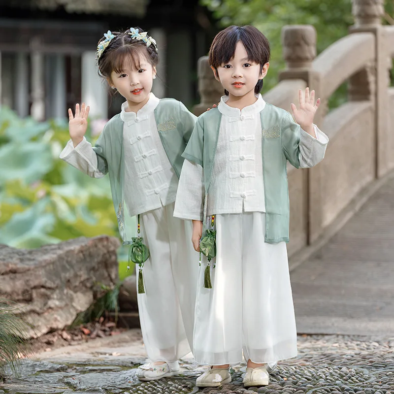 Hanfu Boy letni chiński styl nowe dziecko dziecko starożytny styl przystojny wysokiej klasy kostium cienki