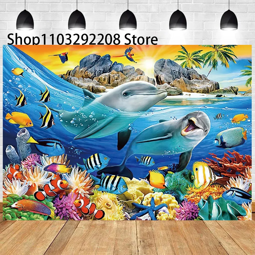 The Underwater World Seabed Theme Birthday Party Ocean Dolphin Marine Coral Fishes Background Photography Baby Shower Supplies