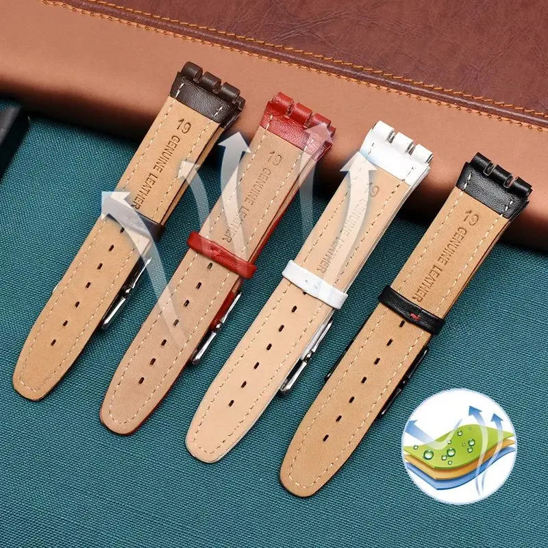 Genuine leather watch strap For SWATCH YCS YAS YGS IRONY cowhide watchband men women Folding buckle bracelet band Brown 17mm19mm