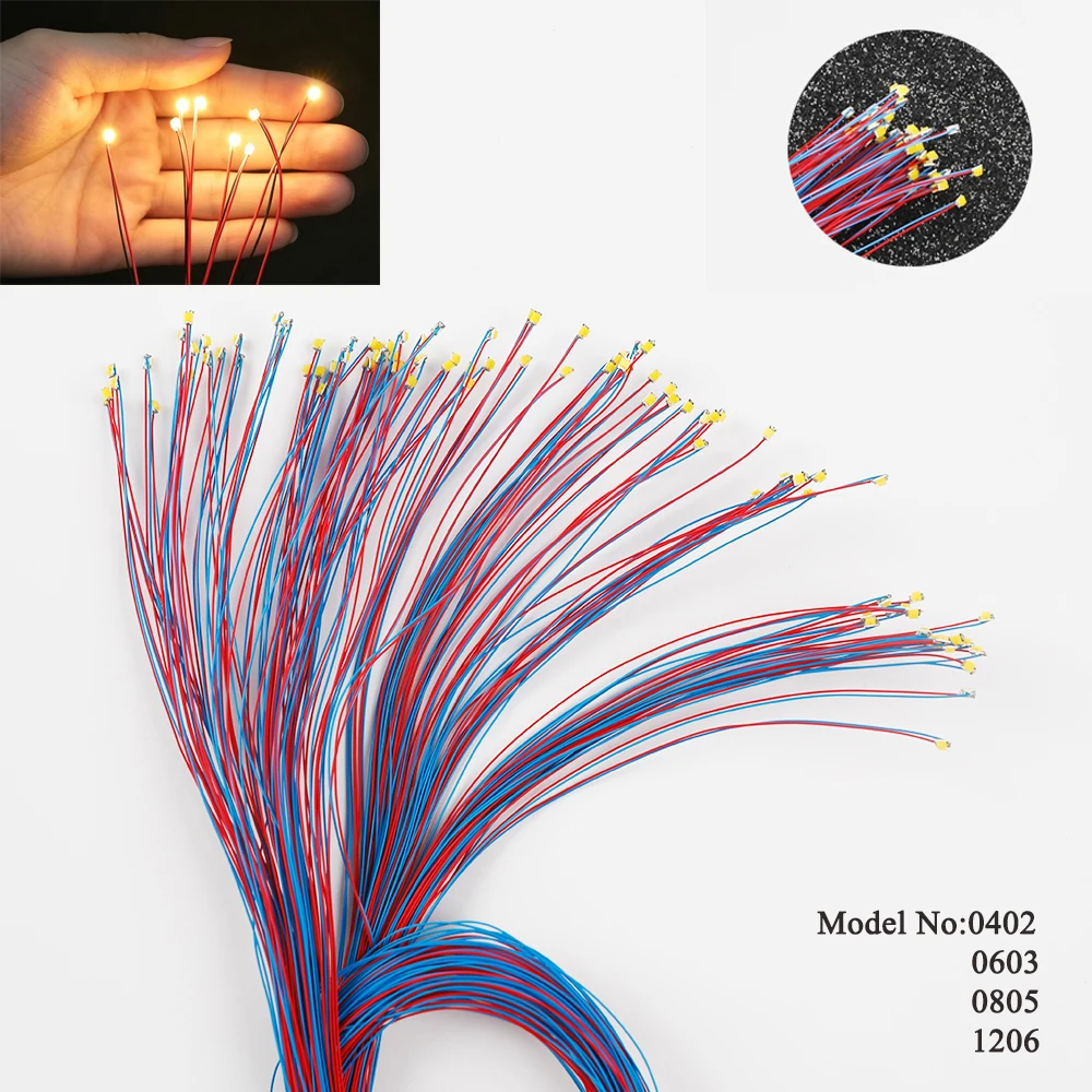 100Pcs Pre-soldered 3V SMD LED Chips 30cm Wires 0402 0603 0805 1206 Micro Litz Lamp DIY Railway Model Toy Lighting Parts