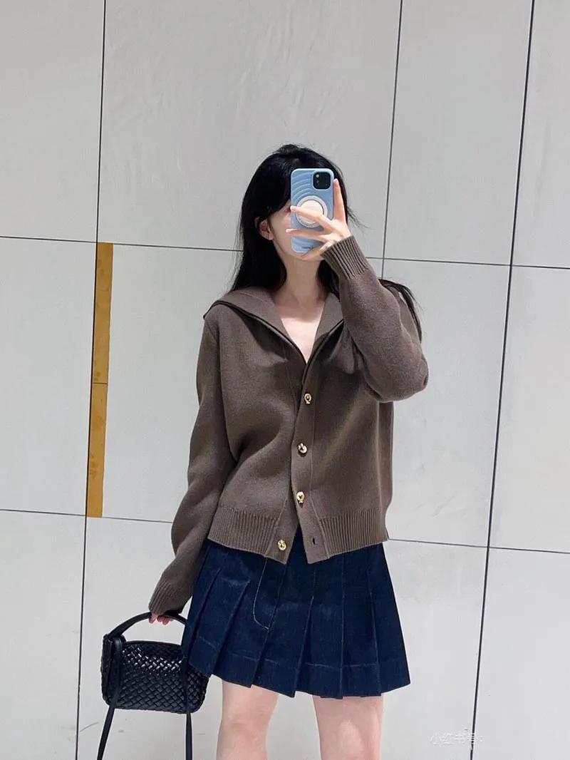 2024 New Women's Luxury Sweater Autumn/Winter Fashion Exquisite High Quality Cashmere Grey Loose Cardigan Coat