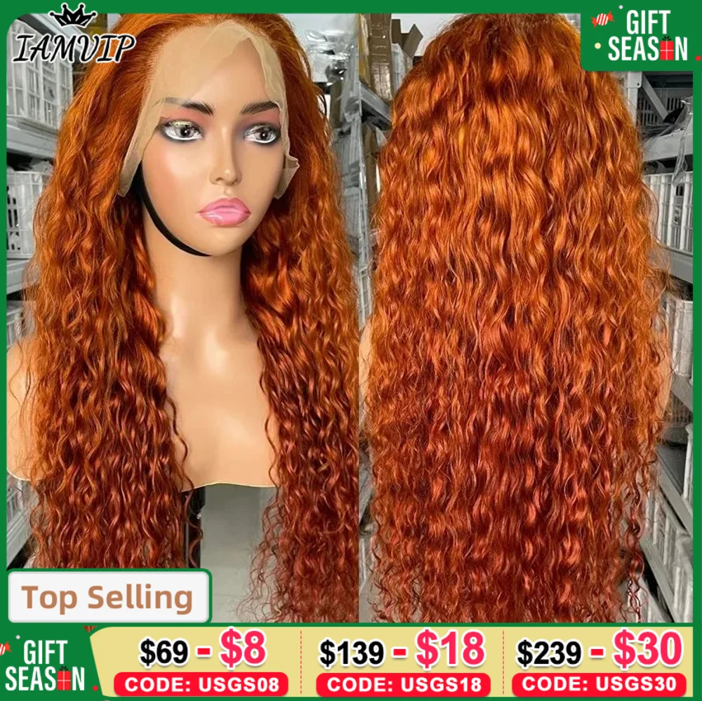 IAMVIP 13x6 13x4 Orange Ginger Deep Wave Remy Lace Front Wig Colored Curly Lace Frontal Human Hair Wigs For Women Human Hair Wi