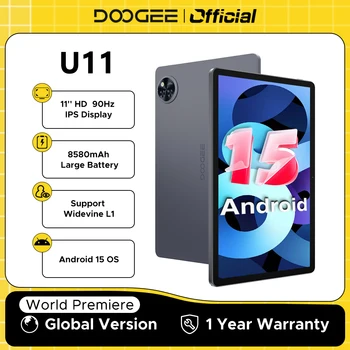 DOOGEE U11 안드로이드 15 태블릿 11인치 울트라 클리어 90Hz 디스플레이 16GB(4+12) 128GB 8580mAh 배터리 Unisoc T606 옥타 코어 듀얼 스피커