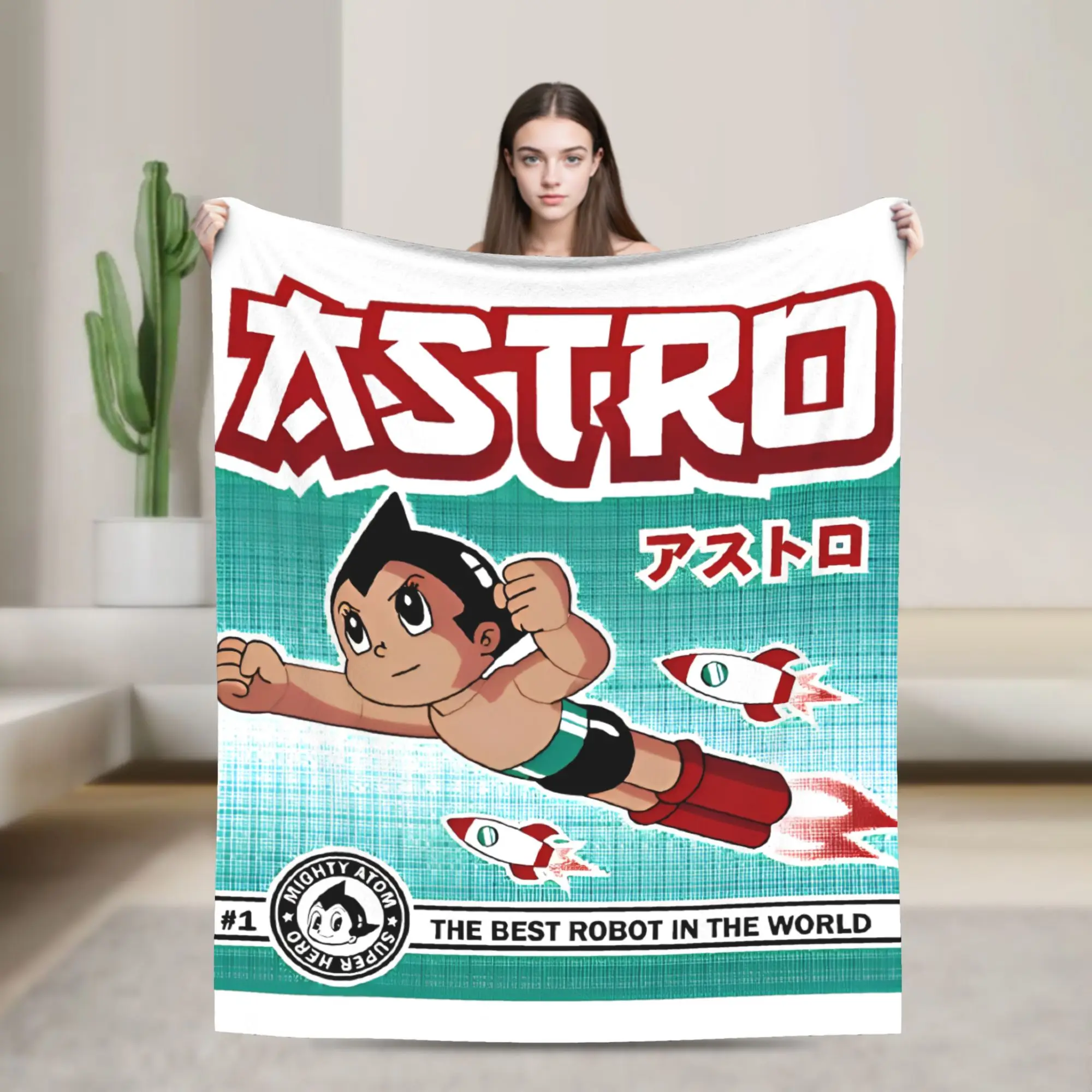 Astro Boy Manga Anime Mantas Mighty Atom Astroboy Manta de felpa Verano Aire acondicionado Impreso Colcha suave y cálida,