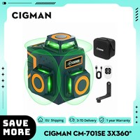 CIGMAN CM-701SE 3x360° 12 Lines Laser Level Self Level 3D Green Cross Line, with Remote Controller and Magnetic L-Shaped Bracket