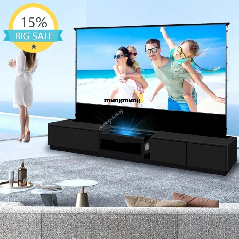 

zH120'' Black Smart Laser TV Cabinet +UST ALR Projector Screen Motorized Floor Rising Screen for Ultra Short Throw Laser Project