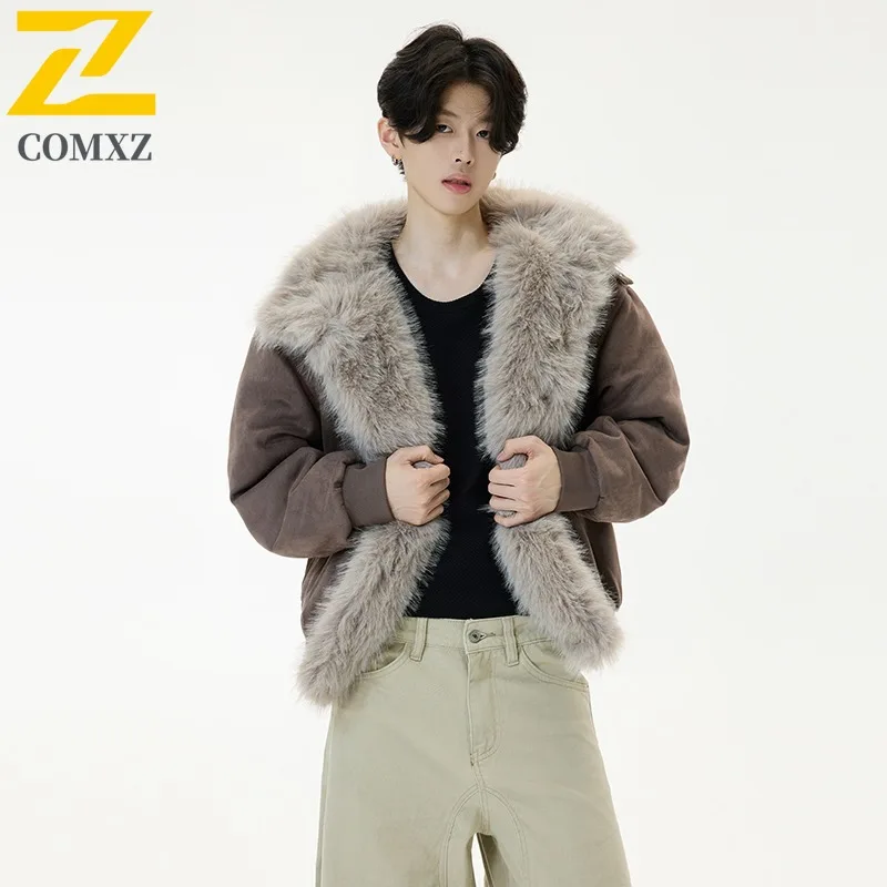 

COMXZ 2025, хлопковая куртка с принтом орла, мужская зимняя толстая флисовая подкладка, пальто премиум-класса с воротником, городская уличная одежда, молодежная стильная верхняя одежда