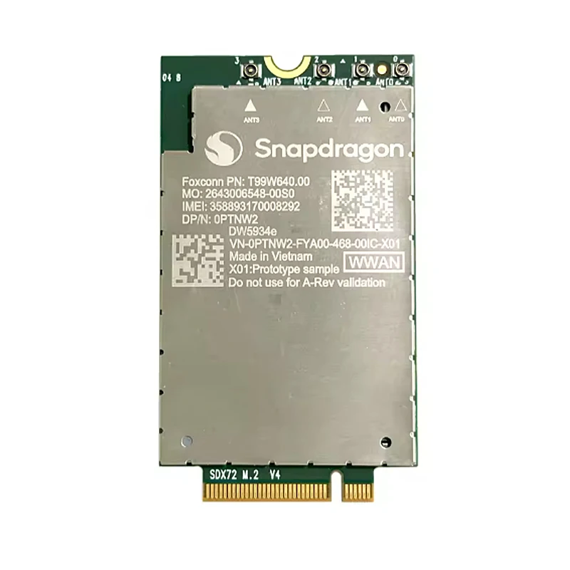 DW5934e Scheda di rete Snapdragon X72 CAT 20 5G Modem mobile wireless LTE FDD/TDD, WCDMA/HSPA+, GPS GLONASS