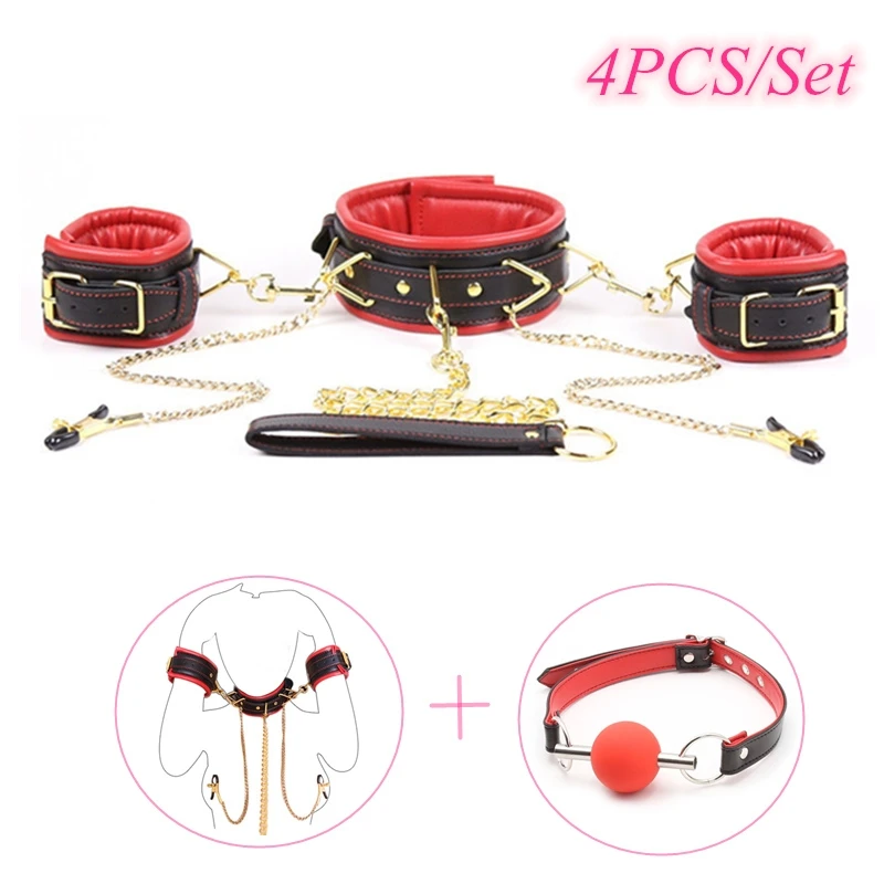 Bdsm Bondage Restraint Kits Set Sex Handcuffs Collar Breast clamp Anal Butt Plug Bullet Sex Toys for Woman Adult S&M Fetish