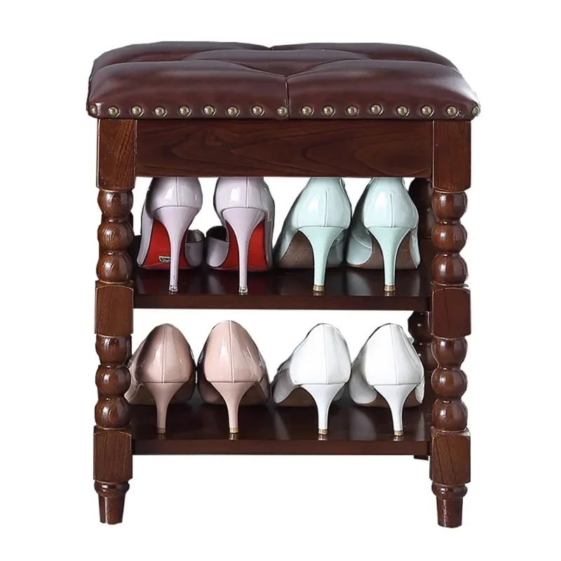 

American solid wood shoe rack partition board simple locker multi-layer seating wear shoe stool lift cover great value hot leath