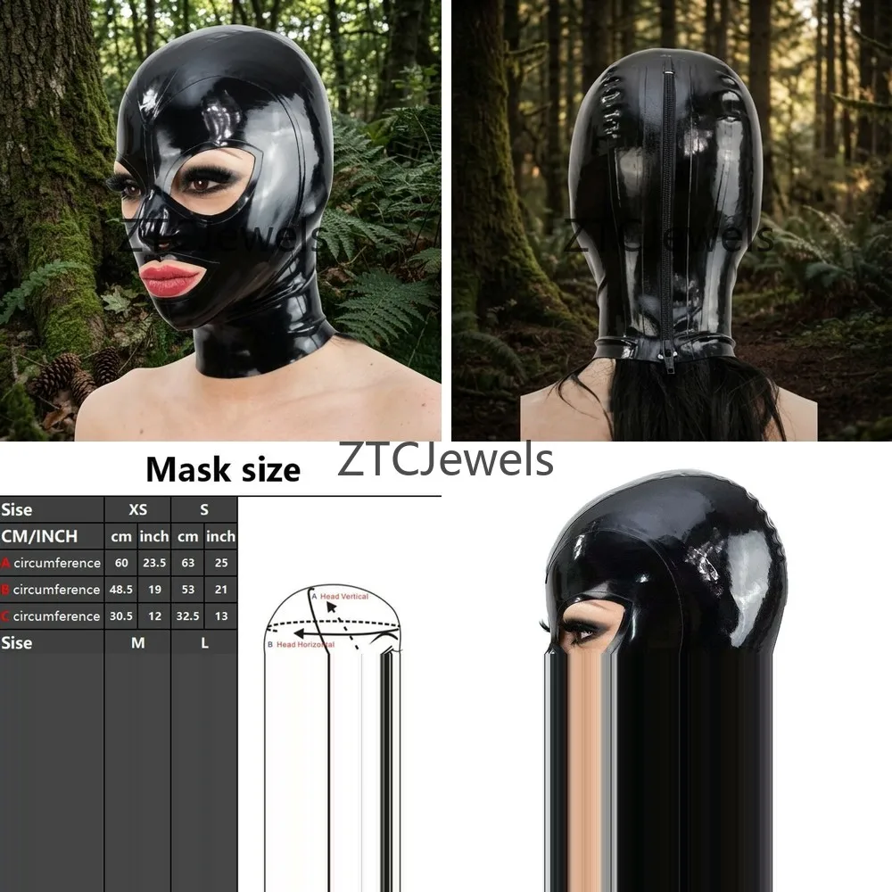 

Latex Full Face Mask Hood Cosplay Costume Open Eyes Mouth Masquerade Party Headgear Accessory for Men Women Unisex