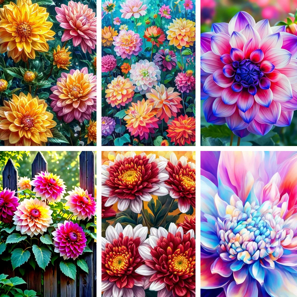 

Floral Diamond Painting New Beautiful Dahlia Flower , Botanical Bloom Artwork for Bedroom, Living Room, Rustic Home Interiors