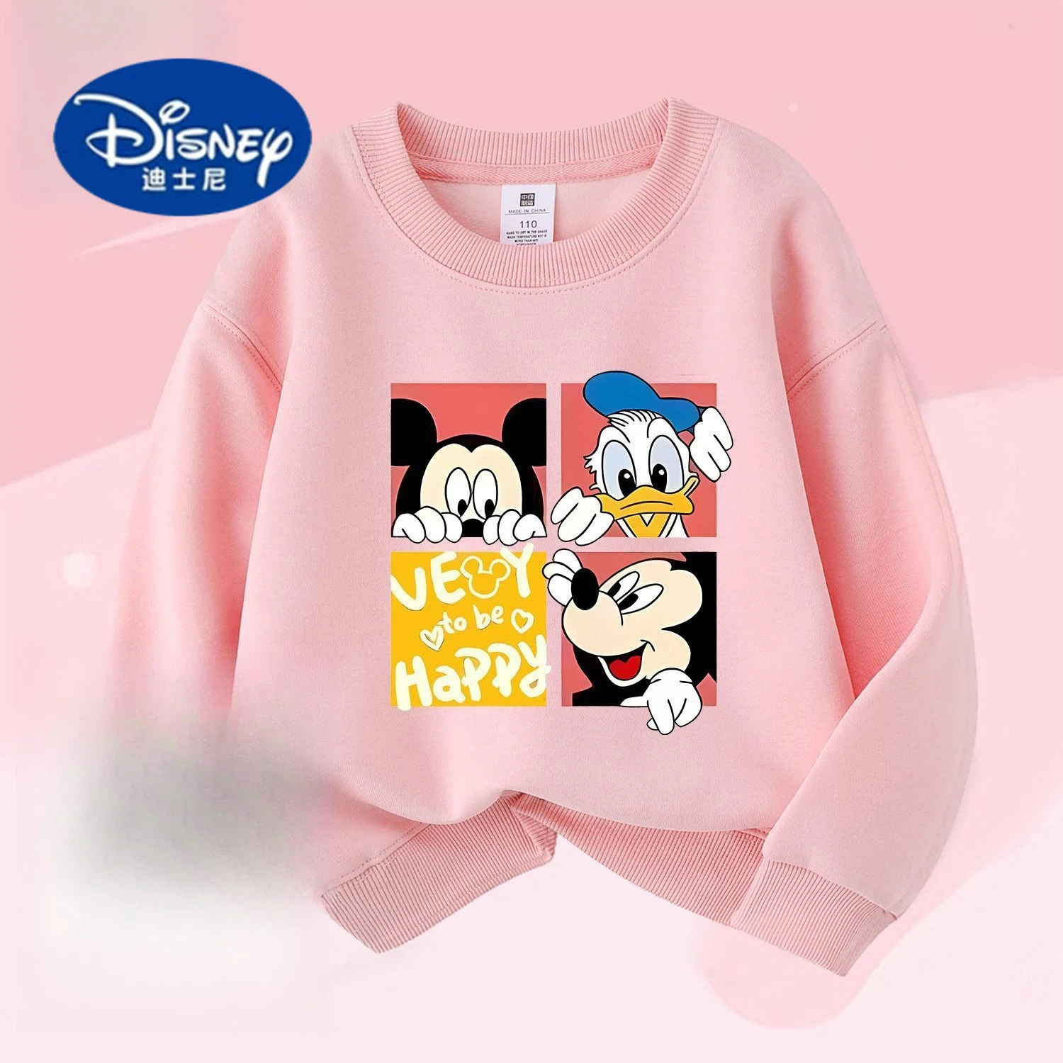 

Disney Mickey Plush Sweatshirt - Donald Duck Print, Boys' Long Sleeve Crewneck, Casual Fall Winter Top