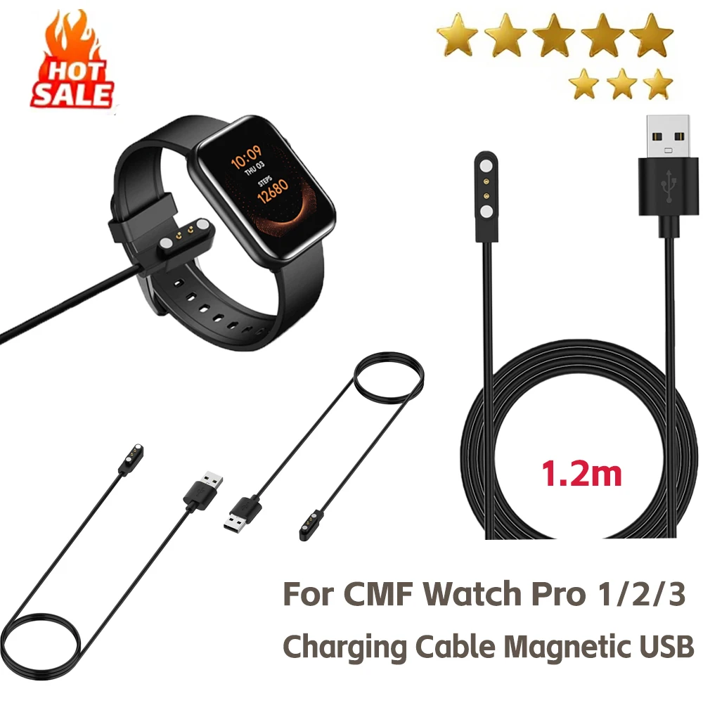 

1.2M USB Charging Cable For CMF Watch1 2 3 Magnetic Charger Accessories SmartWatch Charger Adapter Cord Power Replacement
