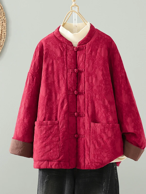 

Ele Thi Winter Jaet Women's Loose Stitched Coat Warm Personali Chinese Sle Long Sve Stand Collar Button down