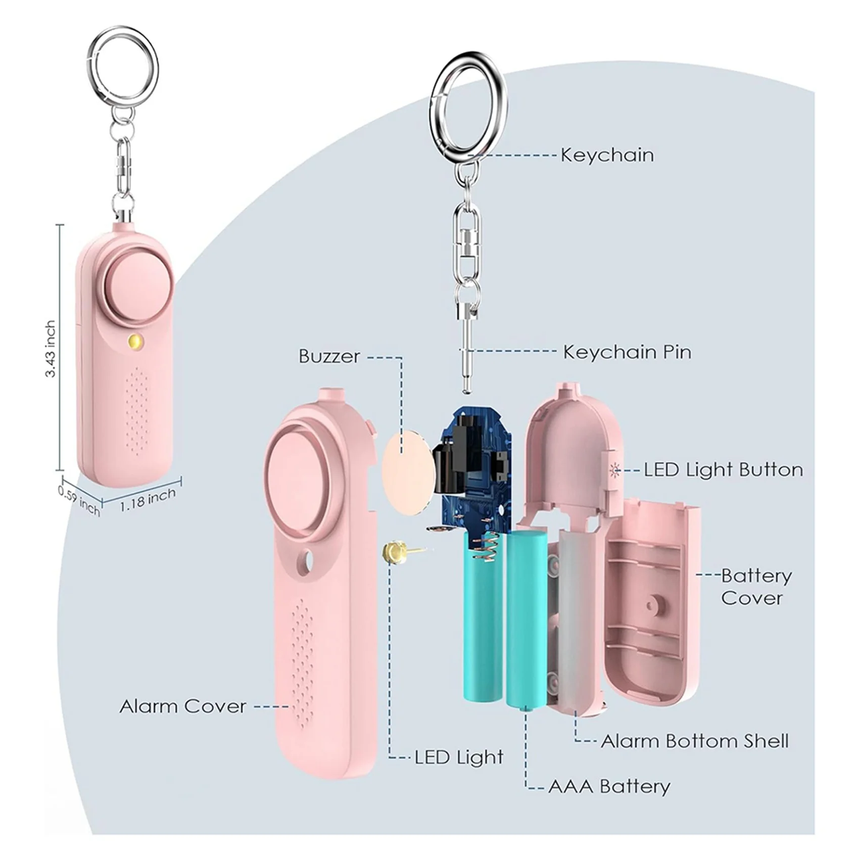 2X Personal Alarm For Women 130Db Siren Loud Security Alarms Keychain With LED Light Police Approved Personal Safety