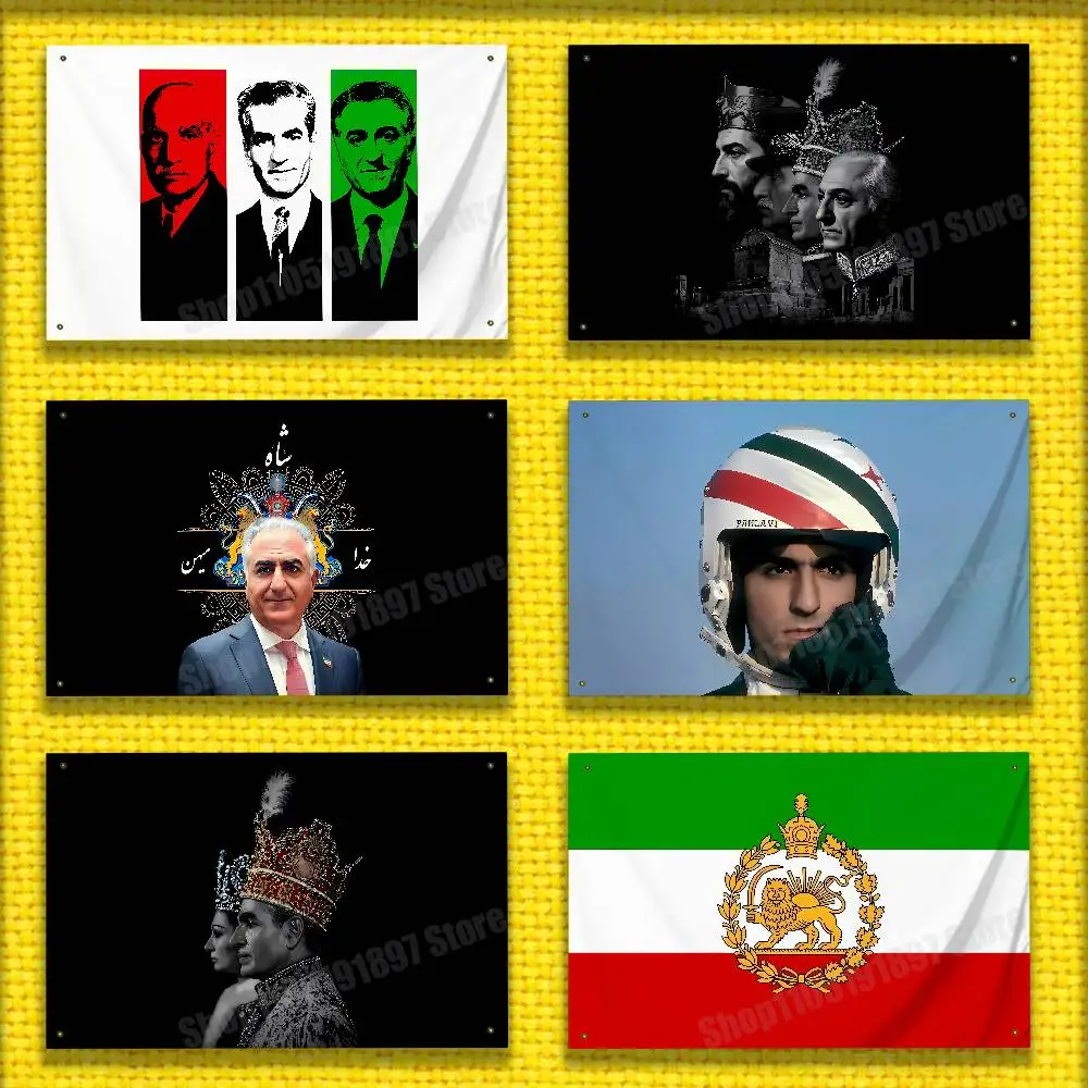 For 50*70cm 60*90cm 60*110cm 80*120cm 100*150cm 150*200cm Mohammad Reza Pahlavi Iran Flag Camp Banner Tapestry Cover