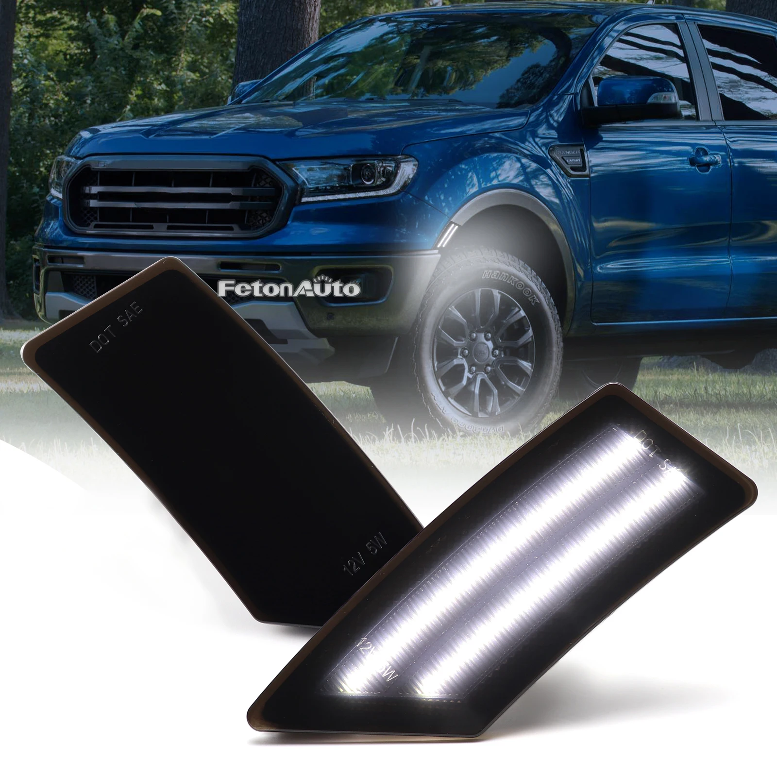 For Ford Ranger Lariat XL XLT 2019 2020 2021 2022 Front and Rear View Mirrors Turn Signal Lights Dynamic LED Side Lights