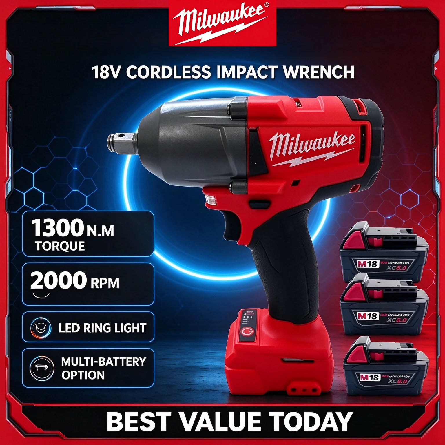 NEW Milwaukee Cordless Electric Wrench Large Torque Car Truck Repair Impact Wrench For Milwaukee  Battery